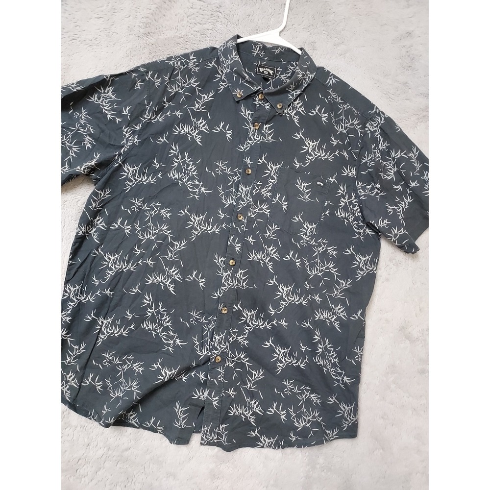 Billabong Shirt Mens XL Short Sleeve Bamboo Print Button Down Green Surfer Beach